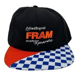 Vintage Fram Motor Sport Allied Signal Orange and Black with White Blue Checker